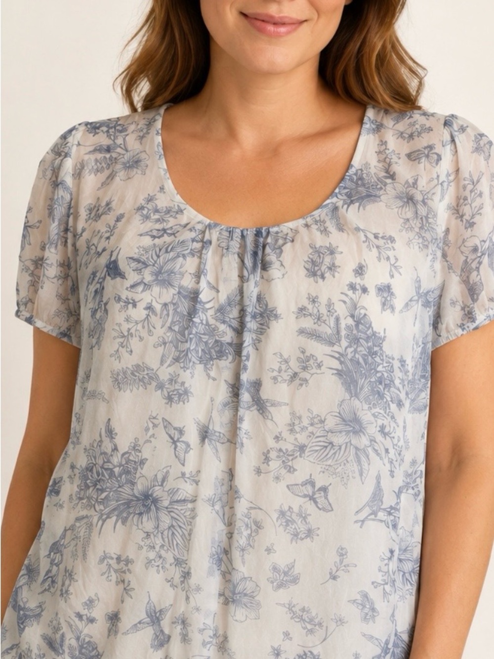 Elena Baidi 100% Silk Botanical Blouse Lined Medium Made in Italy